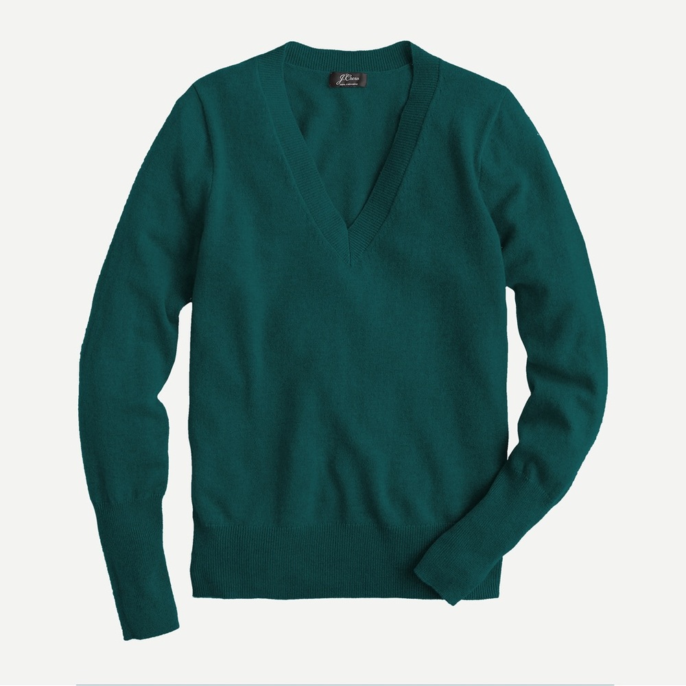 J Crew Cashmere V-Neck Boyfriend Sweater Dark Pine Green Jade 100% Cashmere M